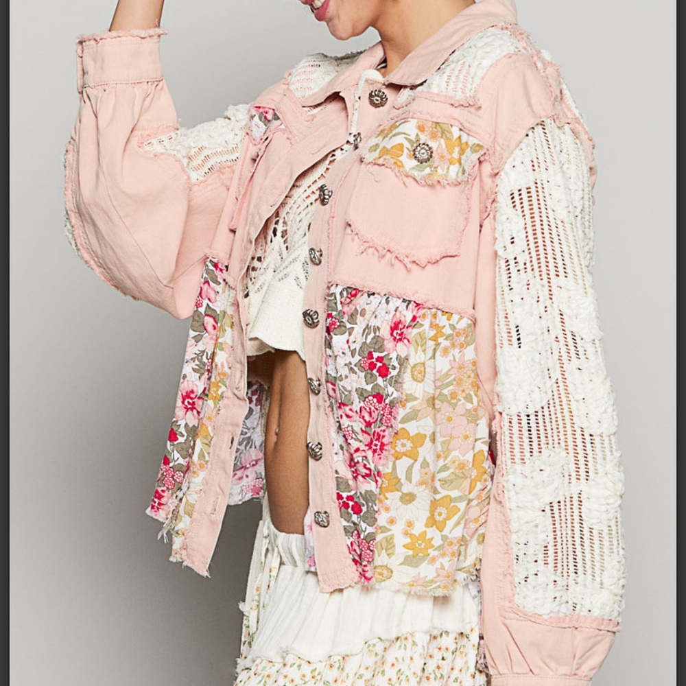 Pol Pink Floral Patchwork Jacket - image 2